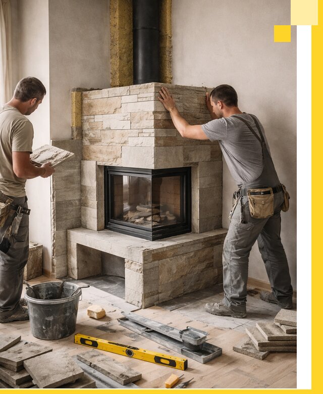 Угловые камины под ключ проект, монтаж и отделка в Бугуруслане