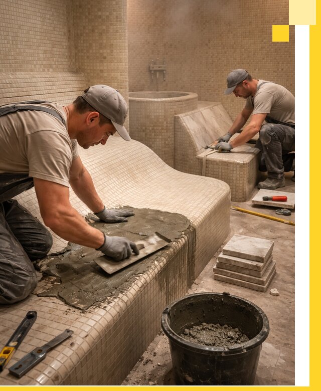 Лежаки для хамама под ключ в Бугуруслане, проект и монтаж