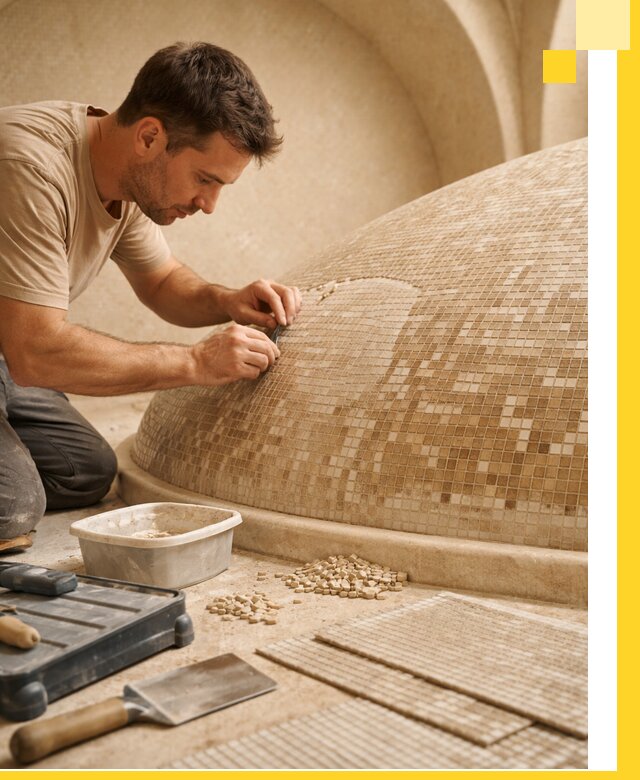 Профессиональная укладка мозаики для хамама под ключ в Бугуруслане